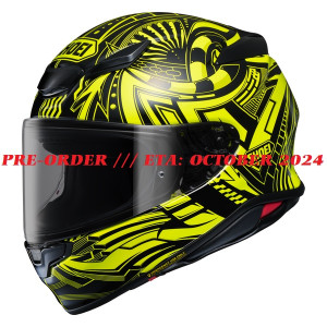 SHOEI NXR2 < BEAUT TC-3 TC3 HALF THE HELMET IS BLACK FLURO YELLOW WHITE > MOTORCYCLE ROAD RACE HELMET PRE-ORDER /// ETA: OCTOBER 2024